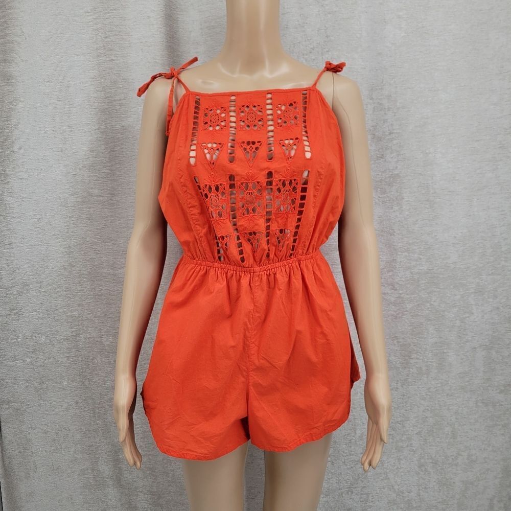 O’Neill One Piece Romper Beach Coverup Tangerine Orange Cotton